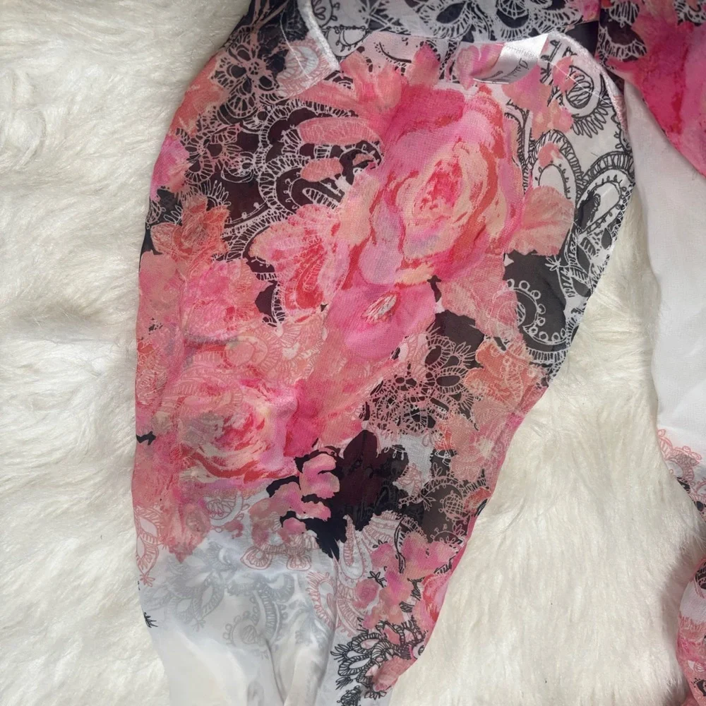 Handmade Floral Printed Silky Infinity Wrap Scaft in Pink, Black, White
